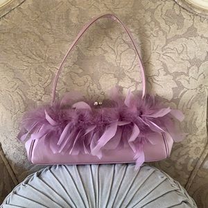 Franchi pink/lavender feather evening handbag , twist clip close w/ rhinestone